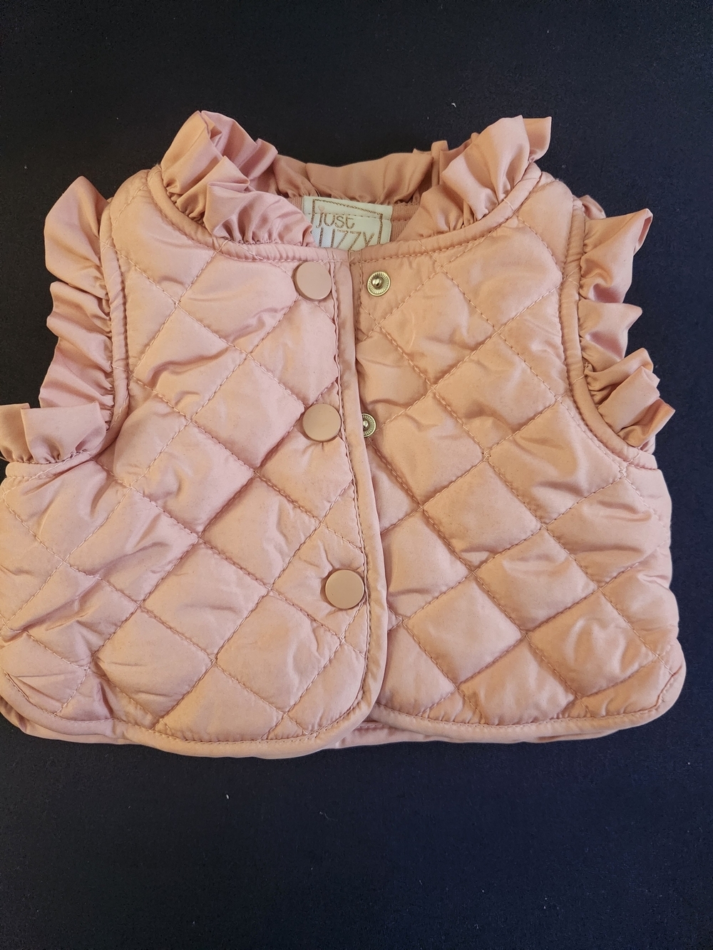 Just Lizzy Quilted Ruffle Vest for Kids — Dusty Pink/Peach, Sz-3/6m, EPreLC